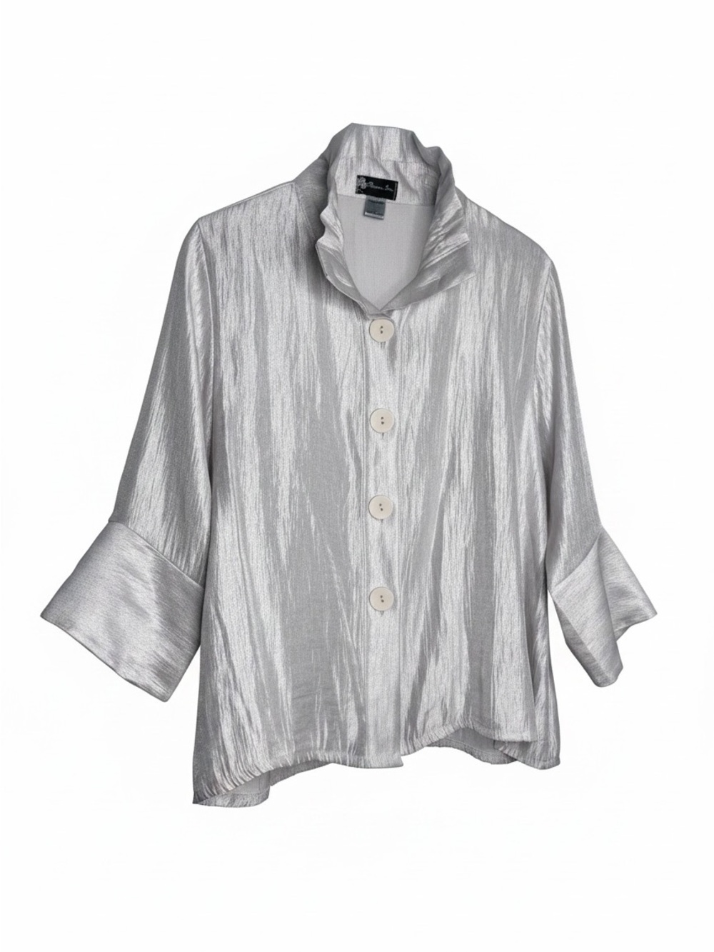 Damee Wide Ball Collar Jacket Top Large Shimmery Pearl White